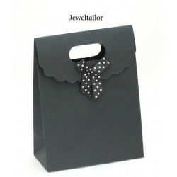 NEW! 1 Small Luxury Black Honeycomb Fabric Gift Bag With Front Bow & Velcro Seal 16cm (6.3 Inches) ~ Stylish Instant Gift Wrap 